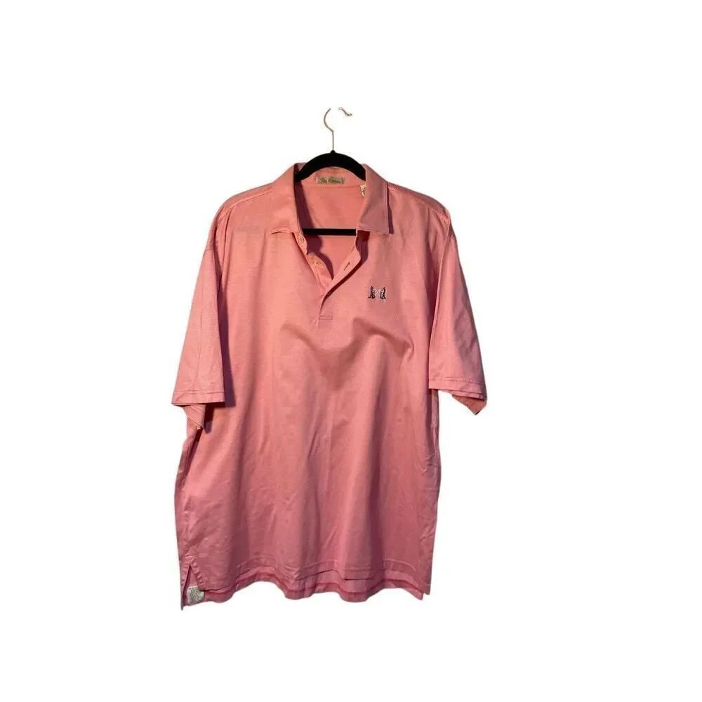 Peter Millar men’s pink and white striped performance polo shirt, S/XL